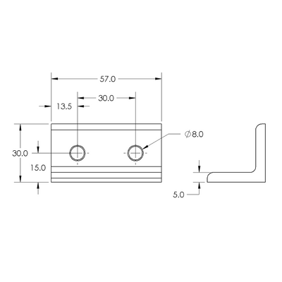 40-543-0 MODULAR SOLUTIONS ANGLE BRACKET 30MM TALL X 60MM WIDE HARDWARE NOT INCLUDED